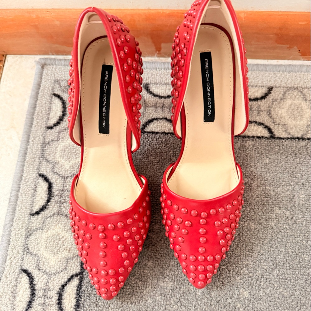 French Connection Vibrant Red Studded Heels